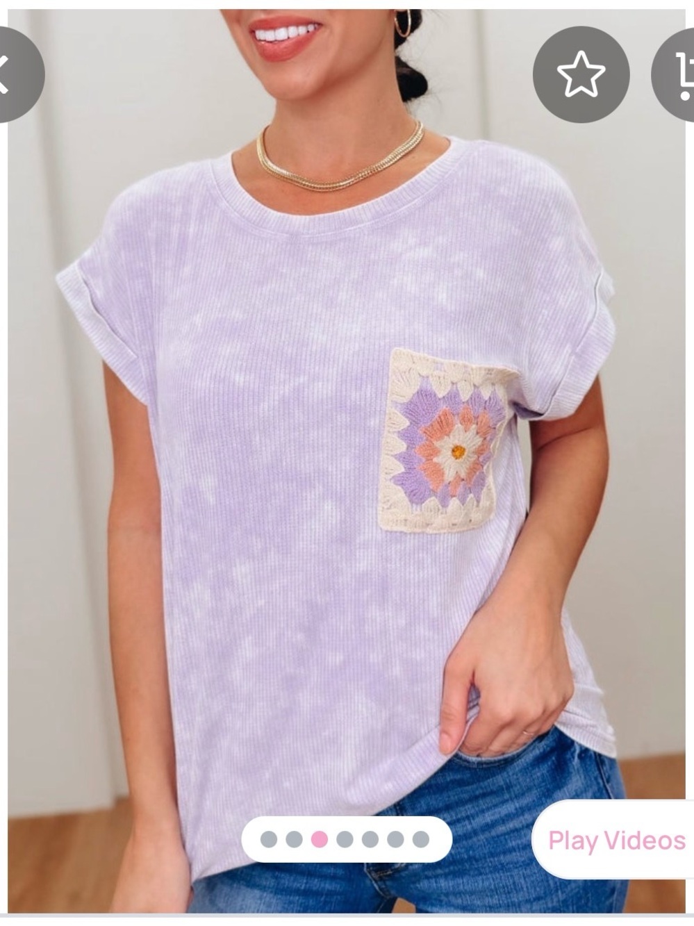 Mystree Lilac Ribbed Knit Top with Crochet Pocket